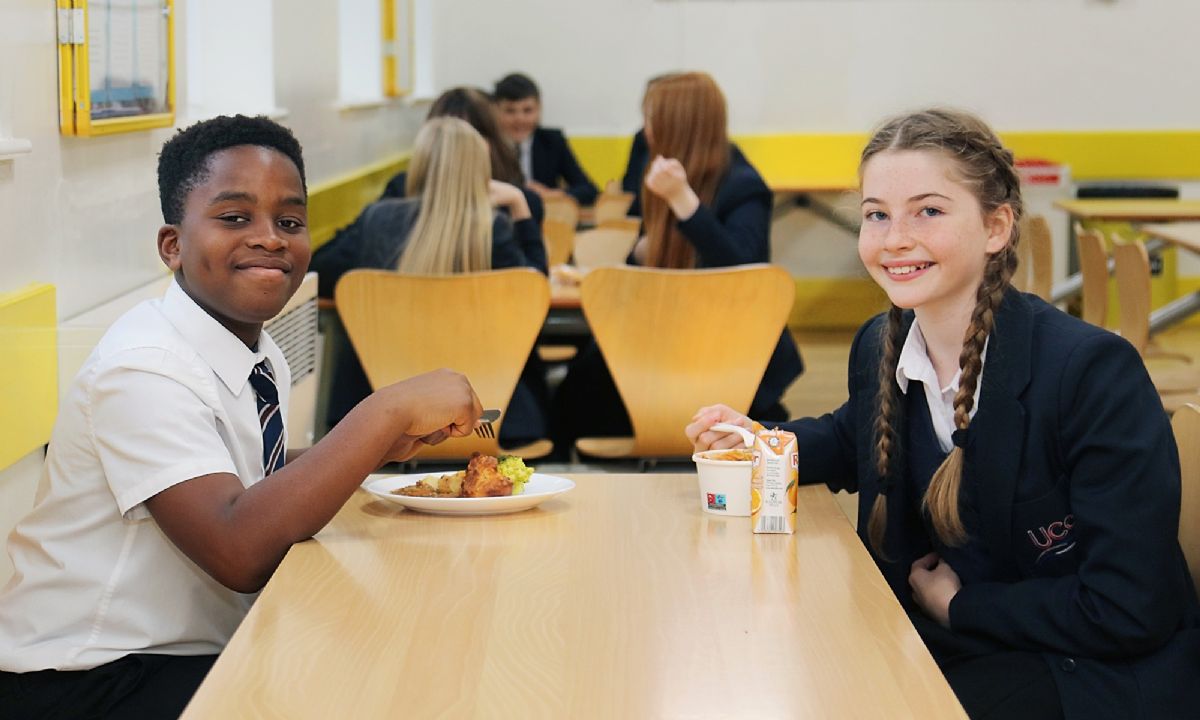 Two students enjoying lunch